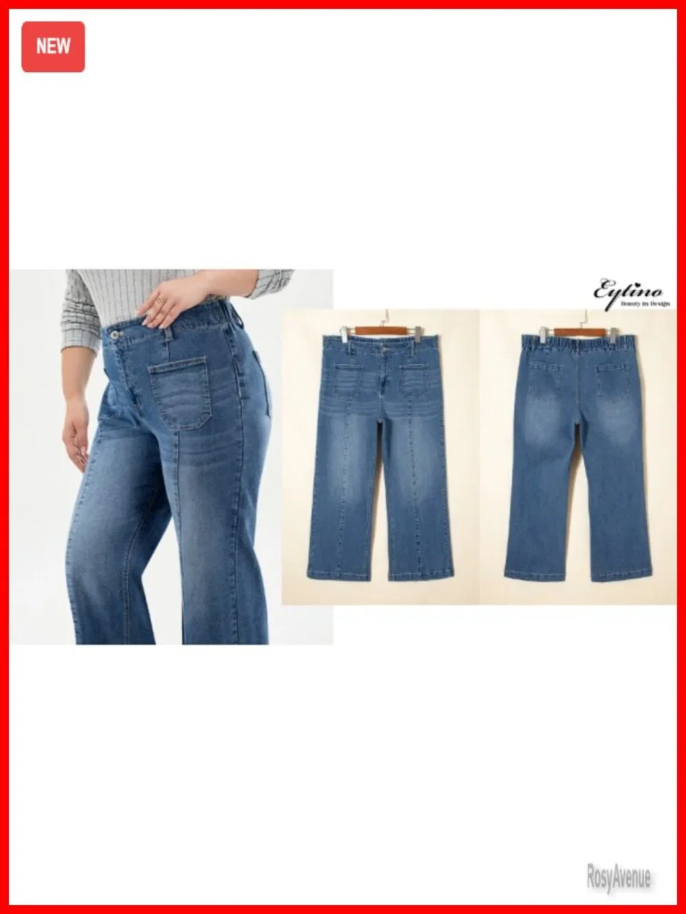 Plus Size Wide Leg Jeans Stretchy Denim Elastic Waist Side Pockets Daily Wear
